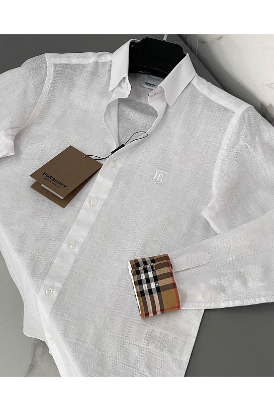Мужская белая рубашка Burberry TB logo-embroidered