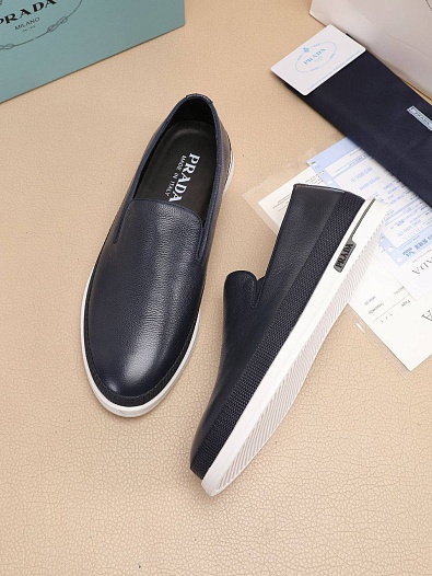 Мужские кожаные слипоны Prada Saint Tropez - Navy / White   