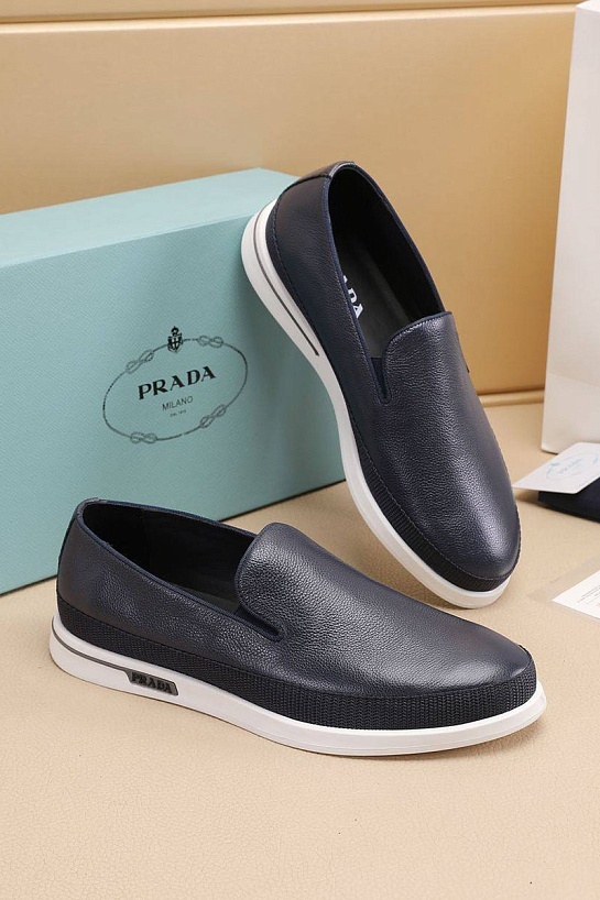 Мужские кожаные слипоны Prada Saint Tropez - Navy / White