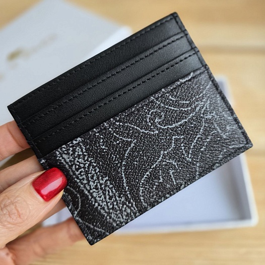Кожаный кардхолдер Etro с узором пейсли 10x8 см   