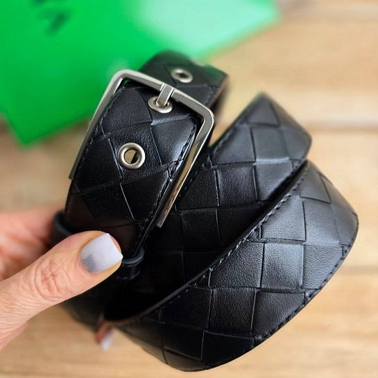 Кожаный чёрный ремень Bottega Veneta - длина 100 / 105 см
