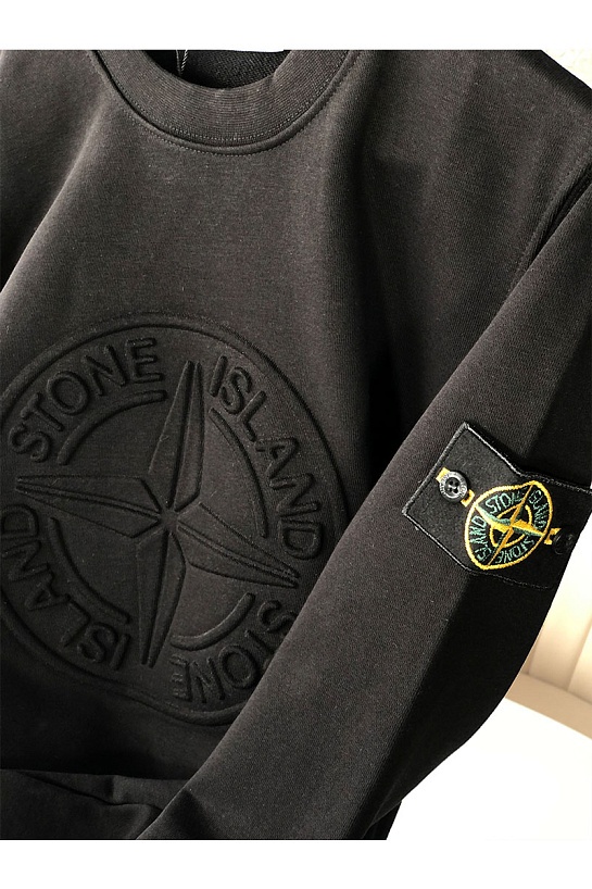 Мужской чёрный свитшот Stone Island с патчем на плече embossed logo