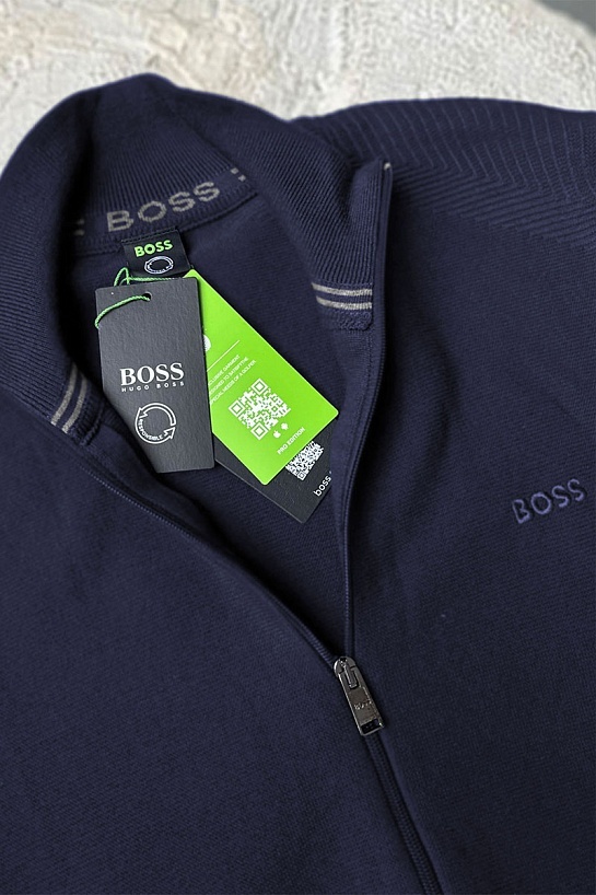 Тёмно-синяя кофта на молнии Hugo Boss logo-embroidered