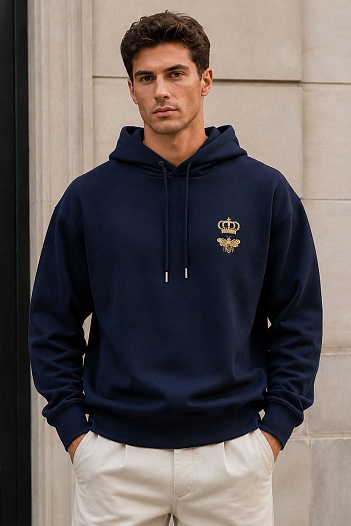 Тёмно-синее худи Dolce & Gabbana Bee Crown embroidery   