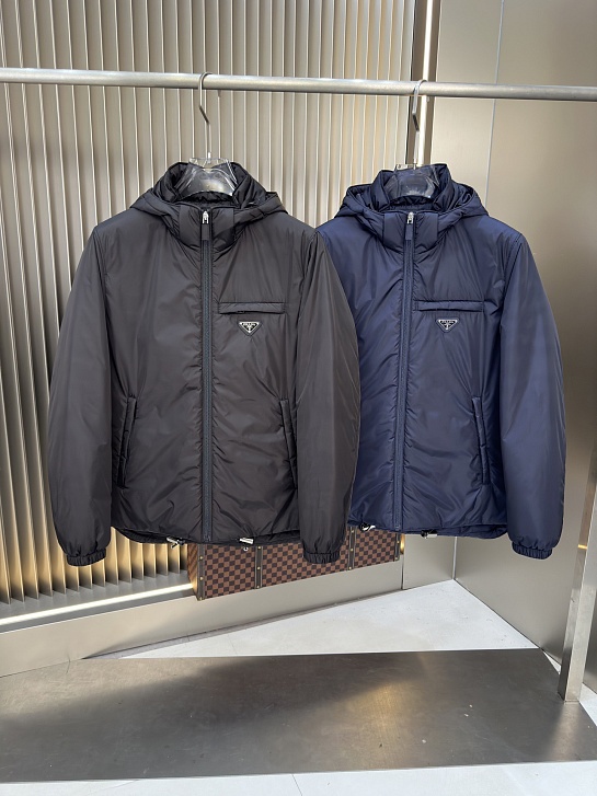 Мужской пуховик Prada logo-plaque - Navy
