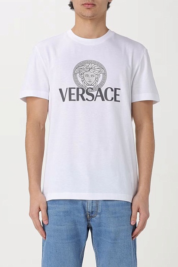 Мужская белая футболка Versace Medusa logo-print   