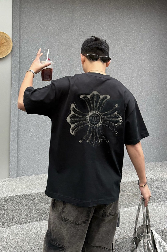 Чёрная оверсайз футболка Chrome Hearts Premium