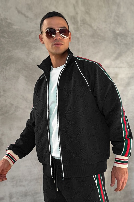 Чёрная кофта на молнии Gucci GG jacquard