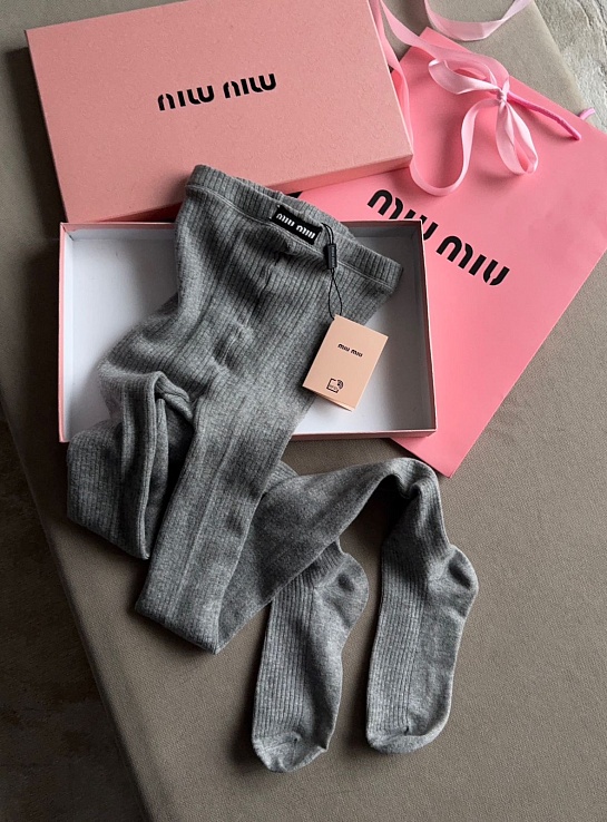 Женские кашемировые колготы MIU MIU серого цвета
