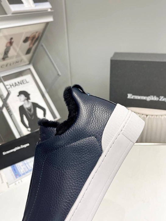 Кроссовки с мехом Ermenegildo Zegna Triple Stitch - Navy