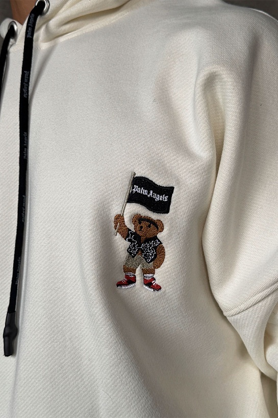 Утеплённое оверсайз худи Palm Angels "Pirate Bear" - White