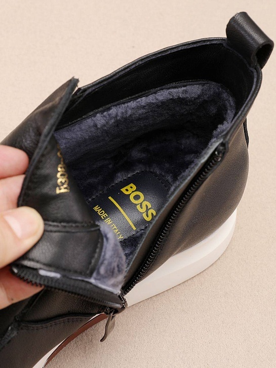 Кожаные лоферы с мехом Hugo Boss high-top - Black