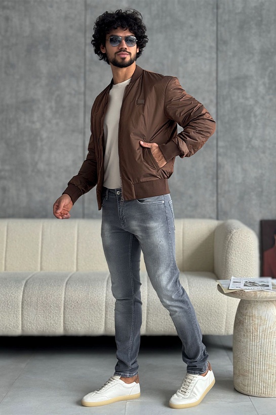 Мужской бомбер Dolce & Gabbana logo-plaque - Brown