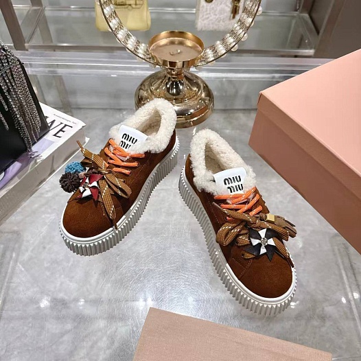 Женские замшевые кроссовки с мехом MIU MIU premium   