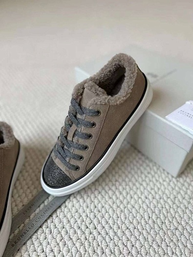 Женские кроссовки с мехом Brunello Cucinelli Premium - Brown   