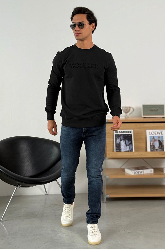 Чёрный оверсайз свитшот Moncler logo-embroidered