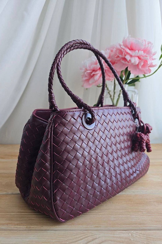 Кожаная сумка Bottega Veneta Basket 30x20 см - Burgundy
