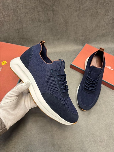 Мужские кроссовки Loro Piana knitted - Navy   