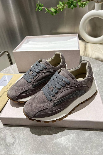 Женские замшевые кроссовки Brunello Cucinelli Monili Premium - Grey   
