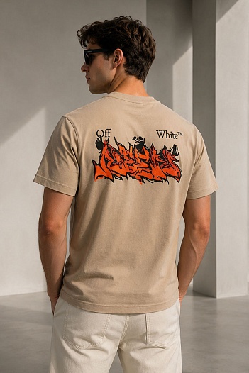 Бежевая оверсайз футболка Off-White logo-print   