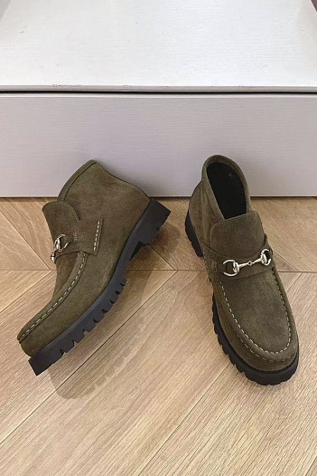 Женские замшевые лоферы Gucci premium - Khaki   