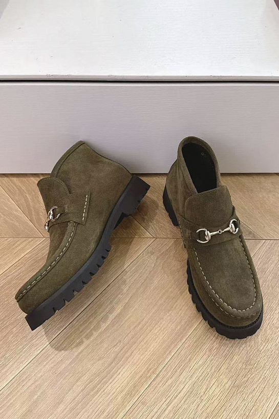 Женские замшевые лоферы Gucci premium - Khaki