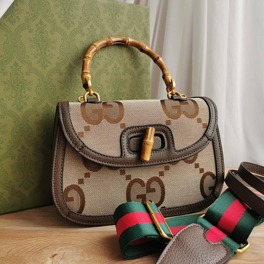 Текстильная сумка Gucci GG Jumbo Bamboo 1947 25x16 см   