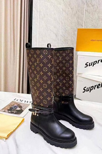 Женские комбинированные сапоги Louis Vuitton Territory - Black / Brown   