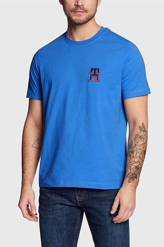 Футболка синего цвета Tommy Hilfiger logo-embroidered