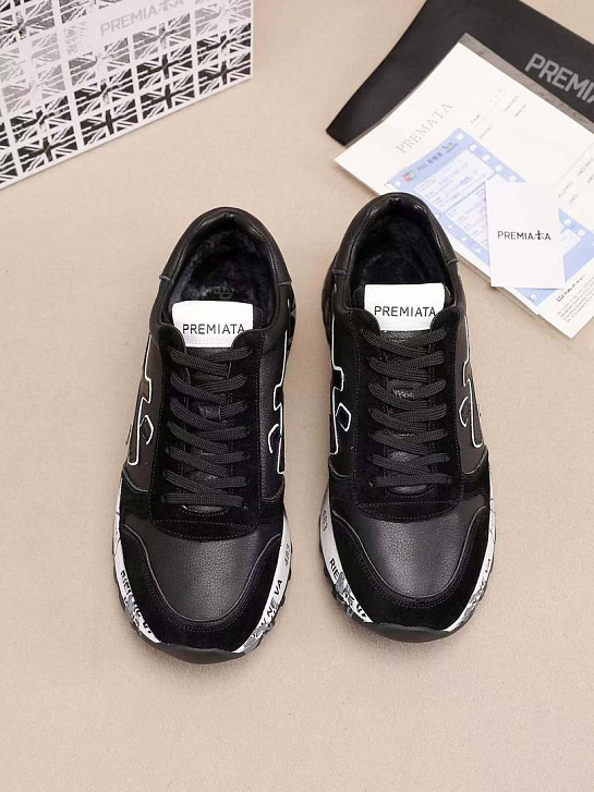 Комбинированные кроссовки с мехом Premiata low-top - Black