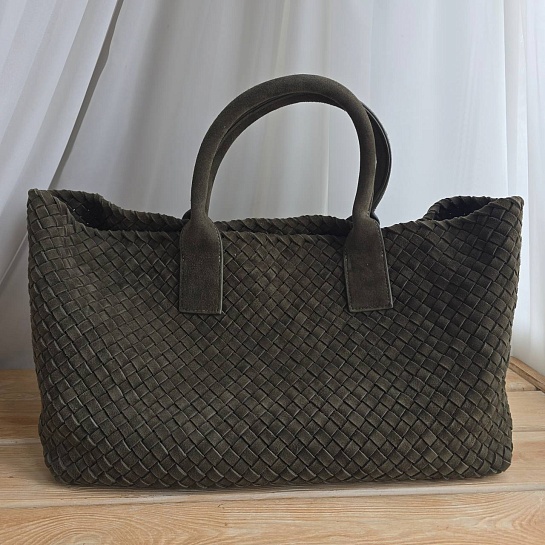 Замшевая сумка Bottega Veneta Cabat 40x28 см - Green