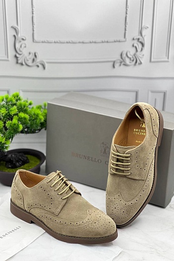 Мужские ботинки Brunello Cucinelli Suede Brogues - Beige   
