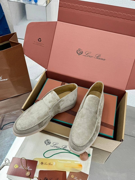 Женские замшевые лоферы Loro Piana premium - Light Grey