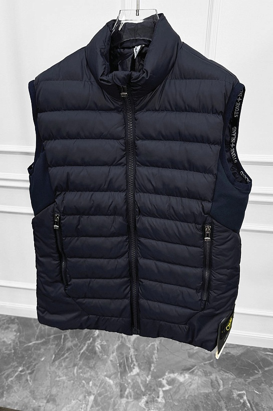 Мужской тёмно-синий жилет Stone Island compass-patch