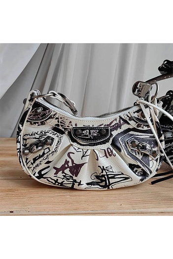 Кожаная сумка Balenciaga Le Cagole Graffiti White 25x12 см   