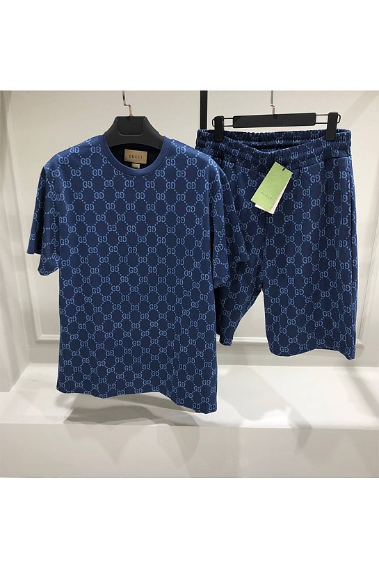 Шорты синего цвета Gucci GG monogram-pattern
