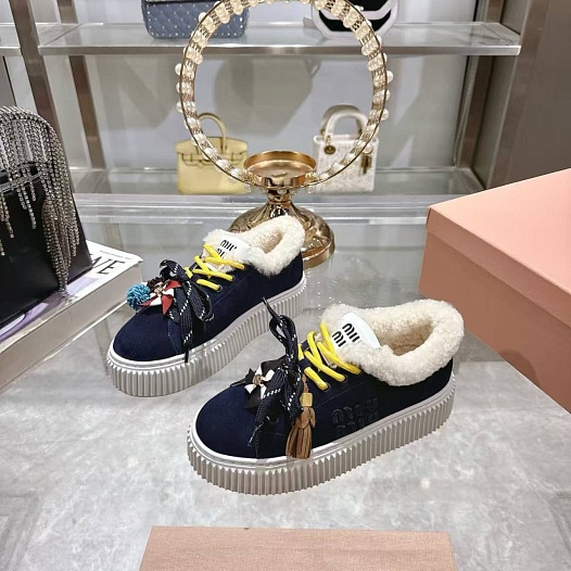 Женские замшевые кроссовки с мехом MIU MIU premium   