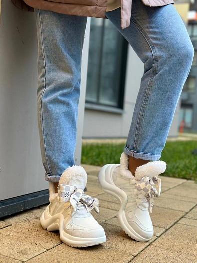 Женские кожаные кроссовки с мехом Louis Vuitton Archlight   