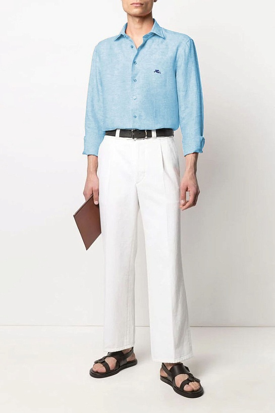 Голубая льняная рубашка Etro Pegaso