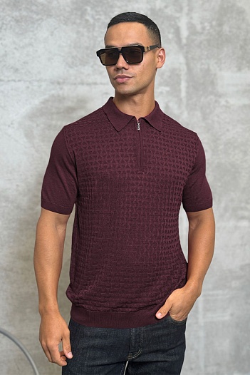 Мужское поло бордового цвета Zilli zip neck   
