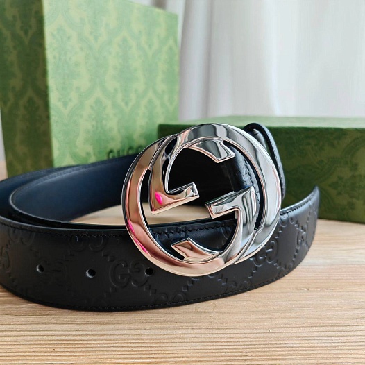 Кожаный ремень Gucci GG embossed (ширина 4 см, длина 100 / 105 см)   