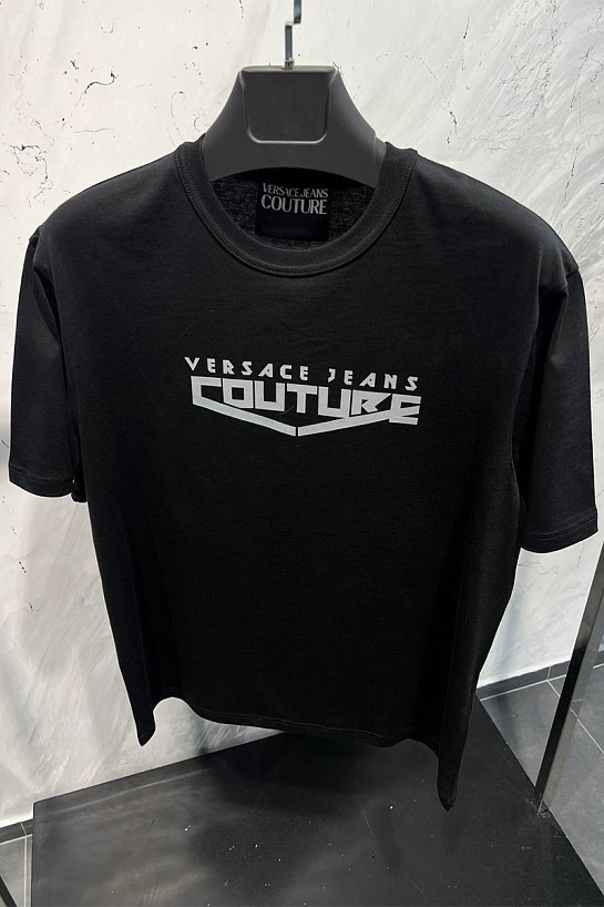 Чёрная футболка Versace Space silver logo-print