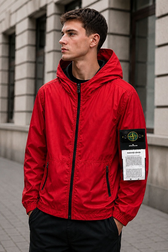 Мужская красная ветровка Stone Island compass-patch