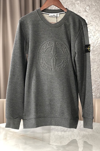 Мужской серый свитшот Stone Island с патчем на плече embossed logo   