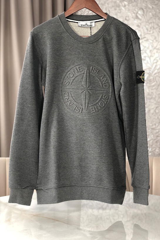Мужской серый свитшот Stone Island с патчем на плече embossed logo