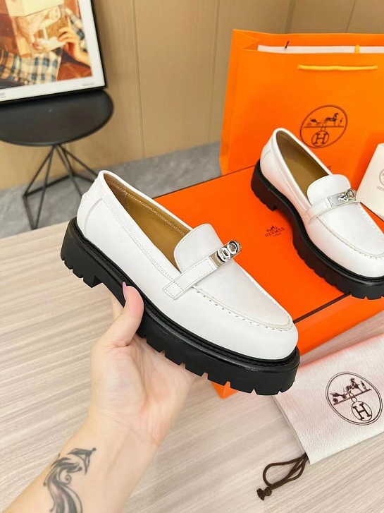 Женские кожаные лоферы Hermes Premium - White