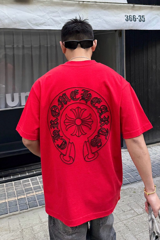 Красная оверсайз футболка Chrome Hearts Premium