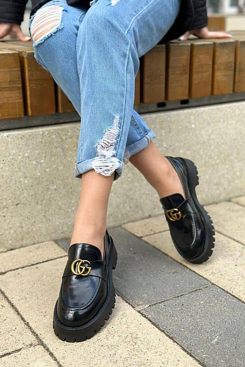 Женские кожаные лоферы Gucci Horsebit - Black   