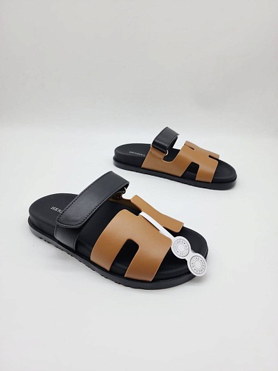 Женские кожаные сандалии Hermes Chypre - Brown / Black   