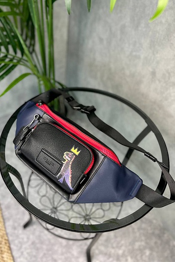 Кожаная сумка на пояс Coach Track - Black / Blue   